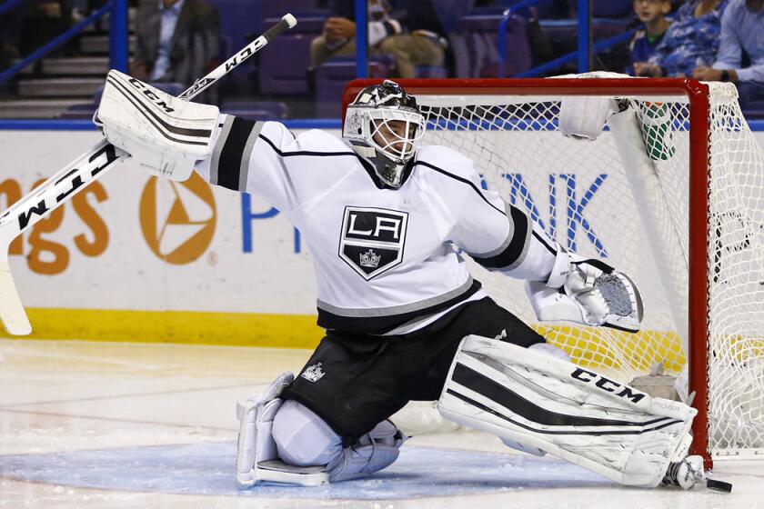 Kings goalie Jhonas Enroth makes a save during the second period against the St. Louis Blues on Nov. 3.