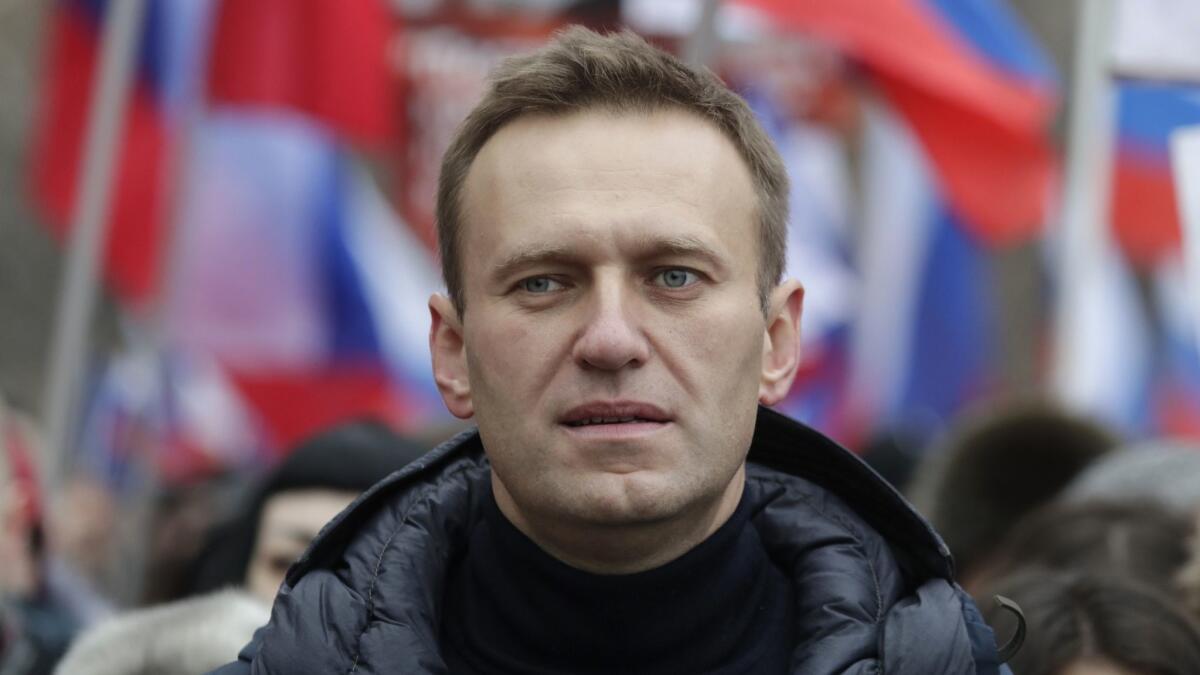 Russian opposition activist Alexei Navalny attends a February march in Moscow.