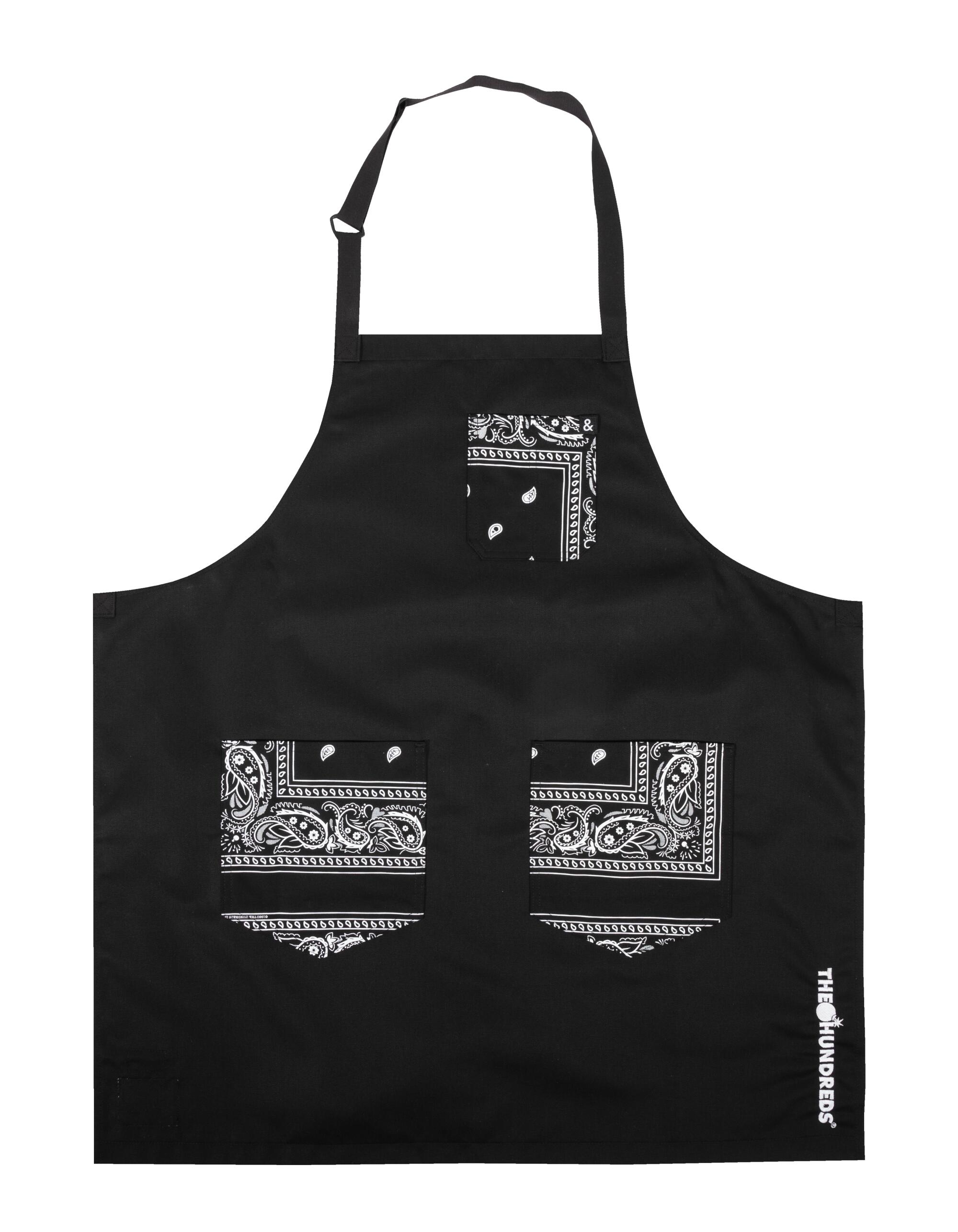 Black apron with abstract patterning