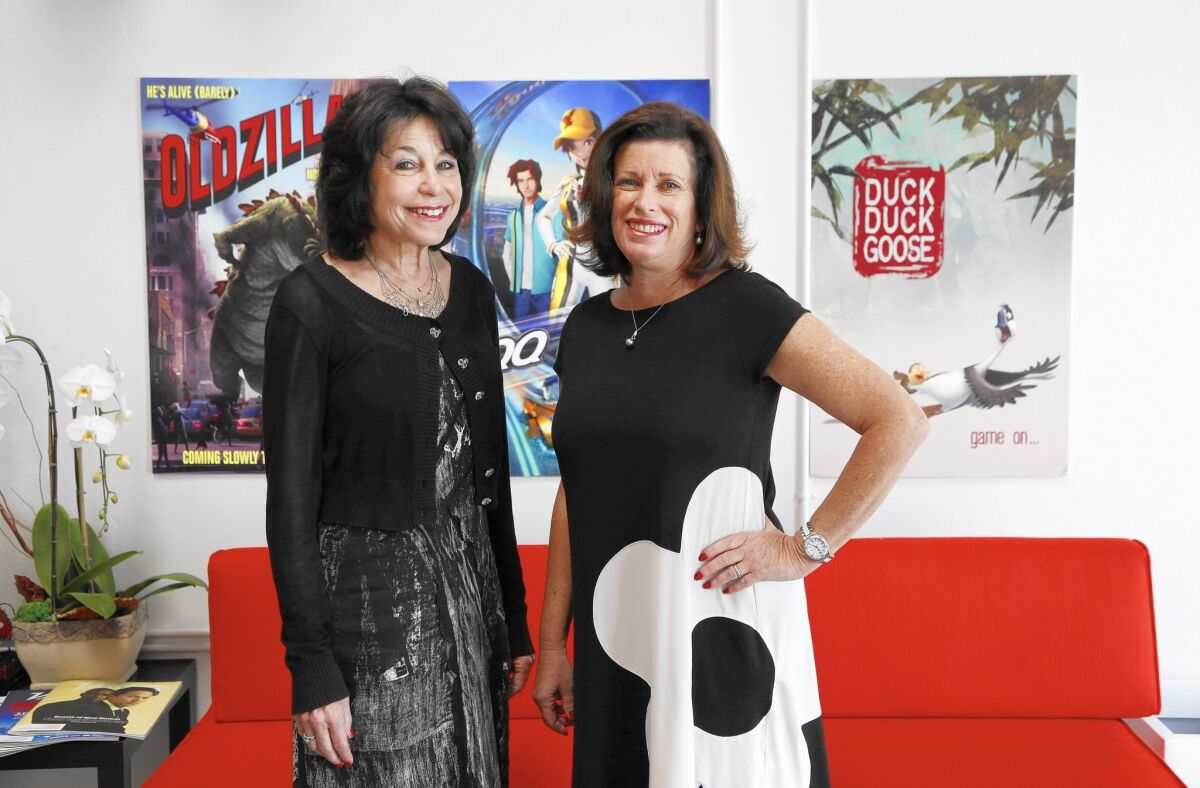 Veteran animation executives Penney Finkelman Cox, left, and Sandra Rabins are running Original Force Animation in Culver City.