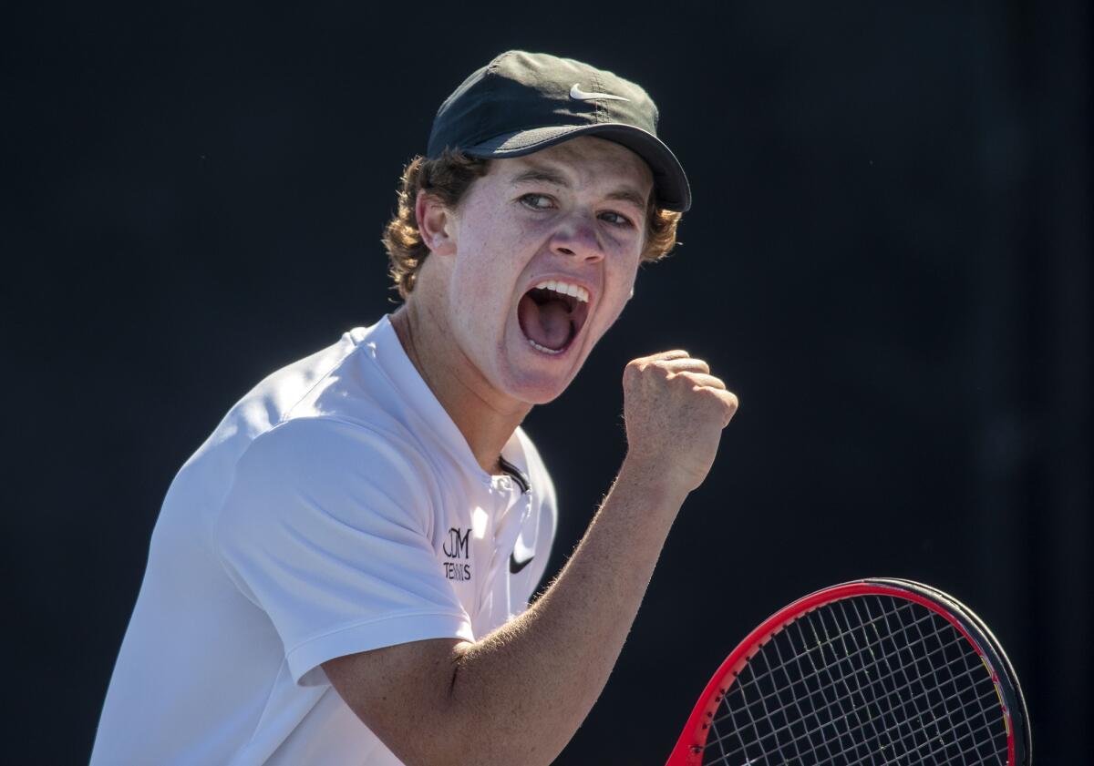 CdM's Jack Cross celebrates a point during the semifinals of the CIF Southern Section Open Division playoffs.
