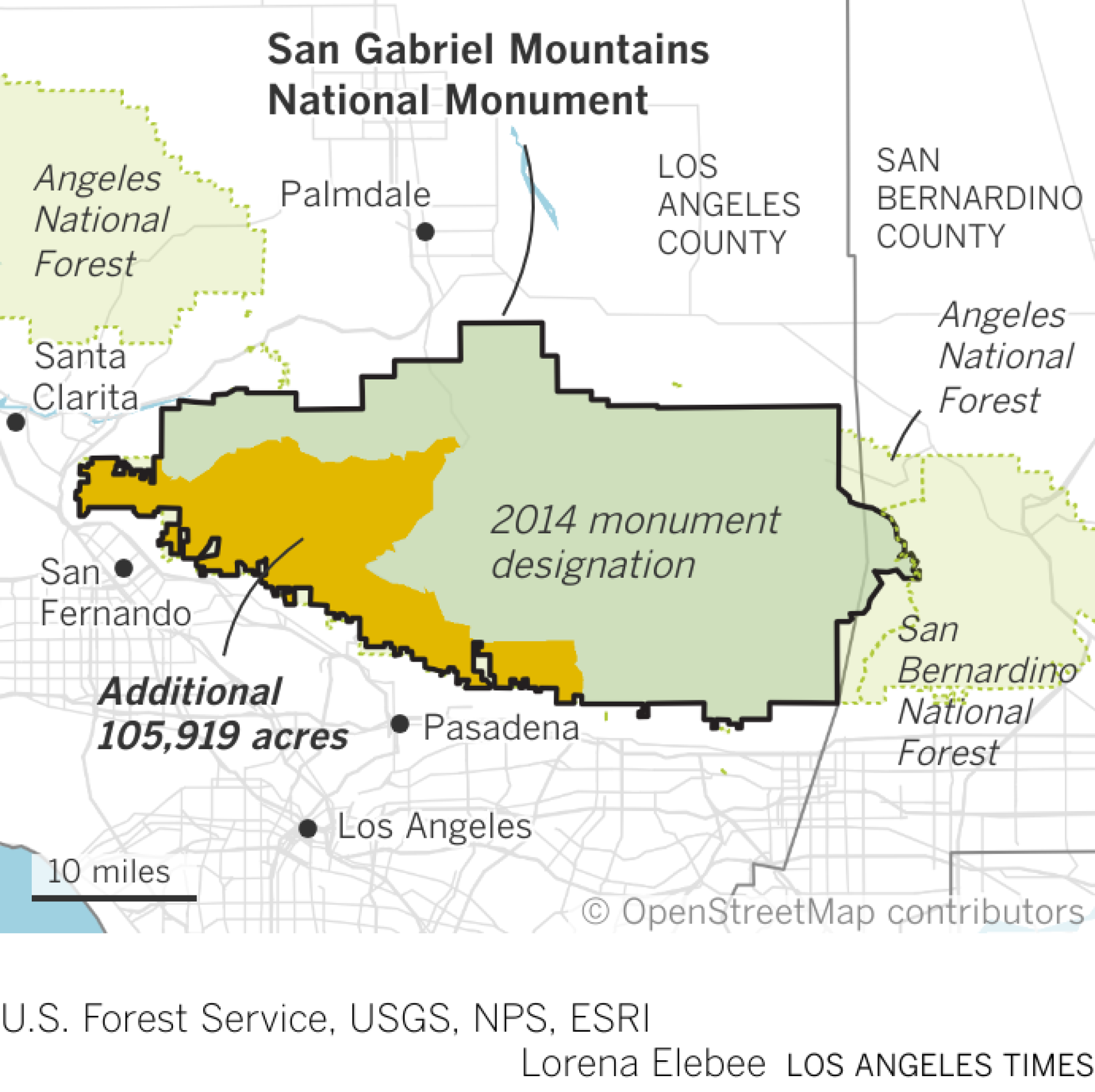 Map shows the boundaries for San Gabriel Mountains National Monument
