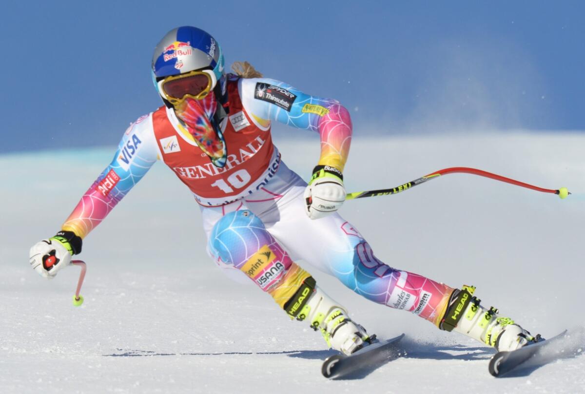 American gold medalist Lindsey Vonn takes part in a downhill training run at Lake Louise, Alberta, Canada, on Wednesday.