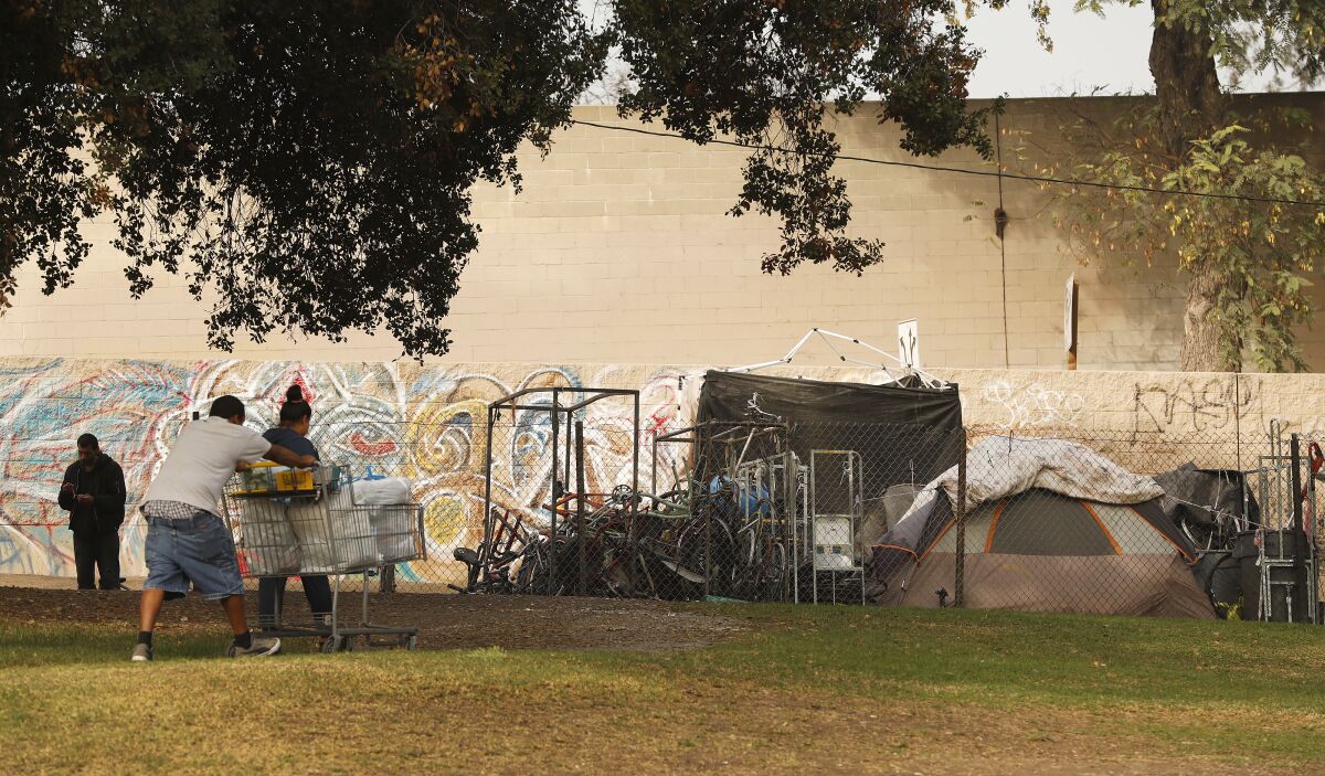 A few tents remain along the edges of Hollenbeck Park in Boyle Heights.