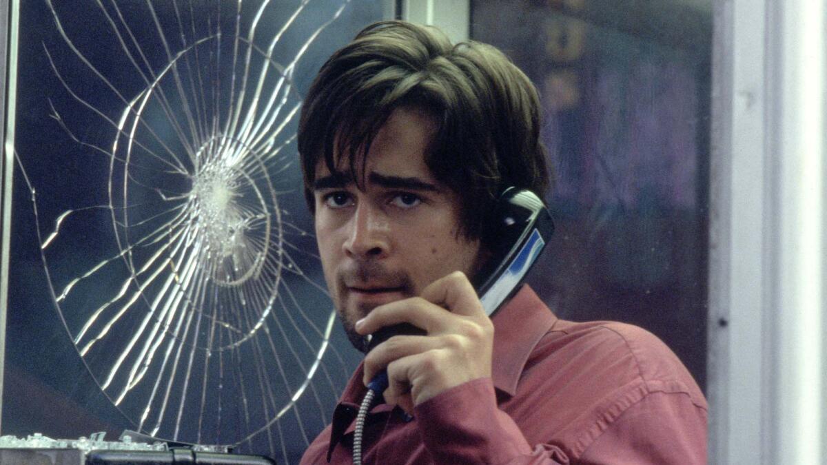 Colin Farrell in the 2002 movie "Phone Booth," written by Larry Cohen
