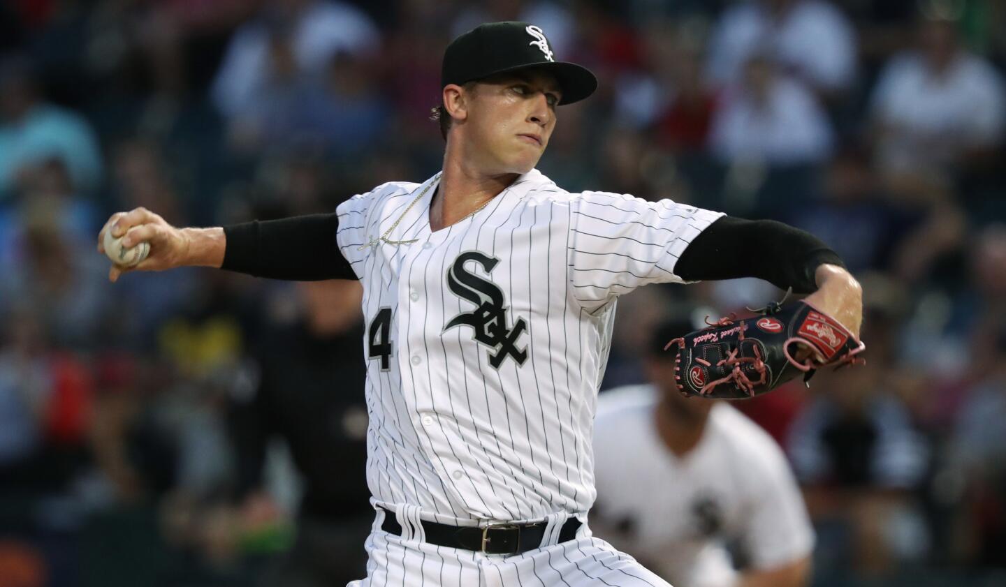 White Sox starting pitcher Michael Kopech throws against the Red Sox in the first inning at Guaranteed Rate Field on Aug. 31, 2018.