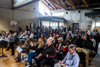 San Diego, CA - March 23: People pack the room to participate in a public forum regarding SDG&E at the Sherman Heights Community Center on Thursday, March 23, 2023 in San Diego, CA.(Meg McLaughlin / The San Diego Union-Tribune)