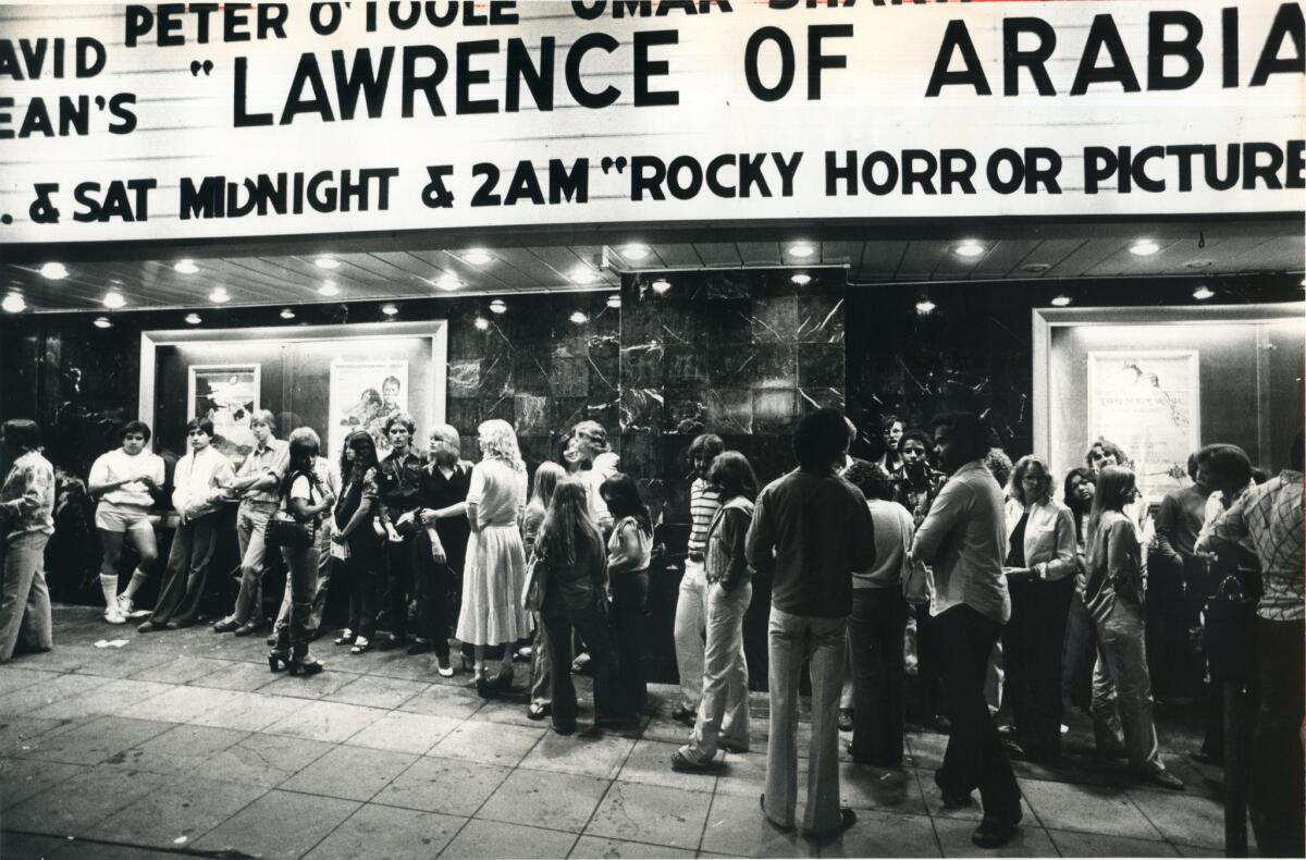 1978 - The line formed early for a late screening of the cult classic "The Rocky Horror Picture Show" at the Tiffany Theater in West Hollywood.