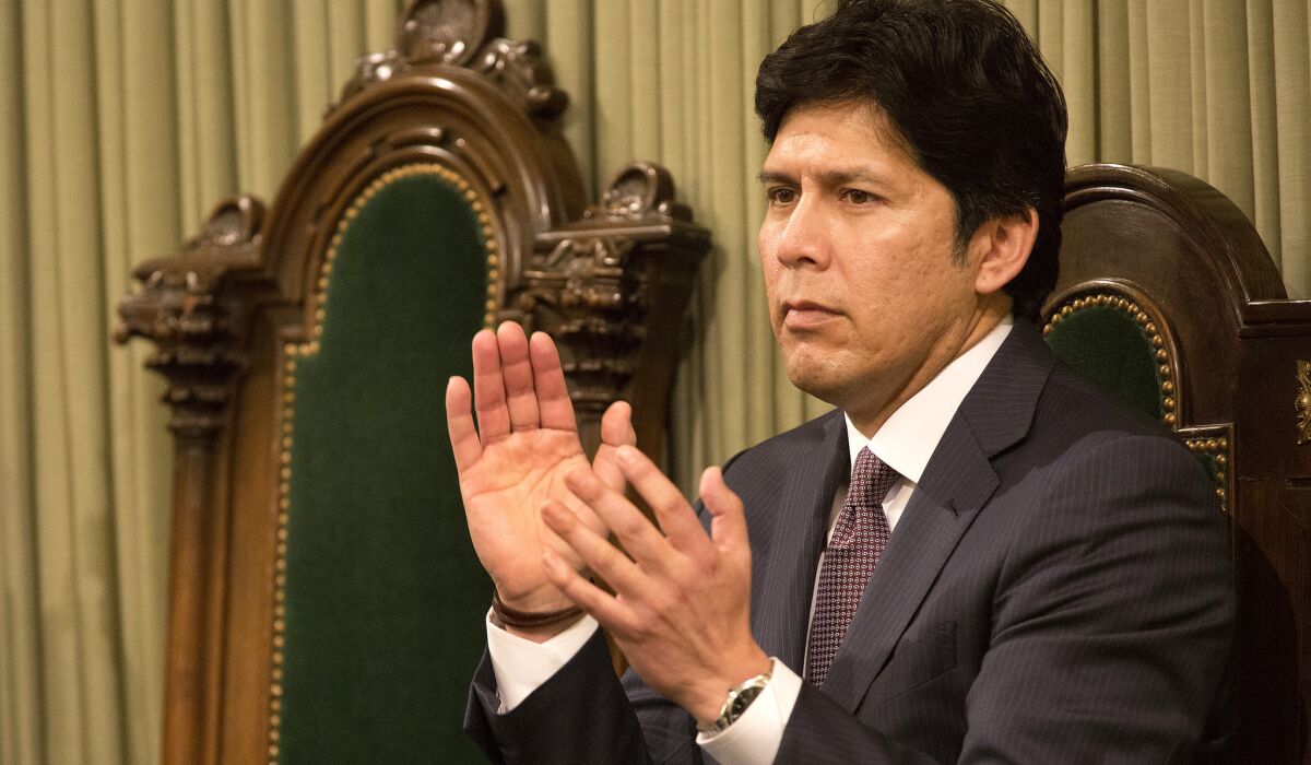 Kevin de Leon applauds during Gov. Jerry Brown's state-of-the-state speech on Jan. 21.