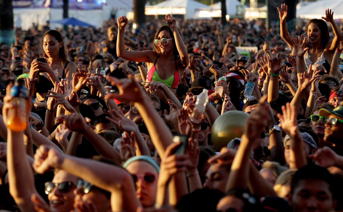 Fans cheer a performance by Odesza during Hard Summer at the Fairplex in Pomona on Saturday.