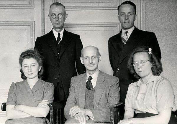 Miep Gies, front row left, the last surviving protector of Anne Frank and her family, appears in 1945 with Otto Frank, front row center, and helpers Bep Voskuijl, front row right, Johannes Kleiman, back row left, and Victor Kugler. They sheltered Anne Frank, her father, mother and older sister and four other Dutch Jews for two years in Nazi-occupied Amsterdam.