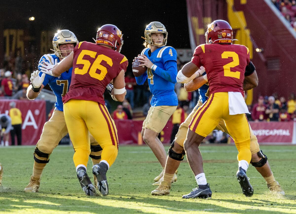 UCLA's offensive line vows to protect quarterback Ethan Garbers - Los ...