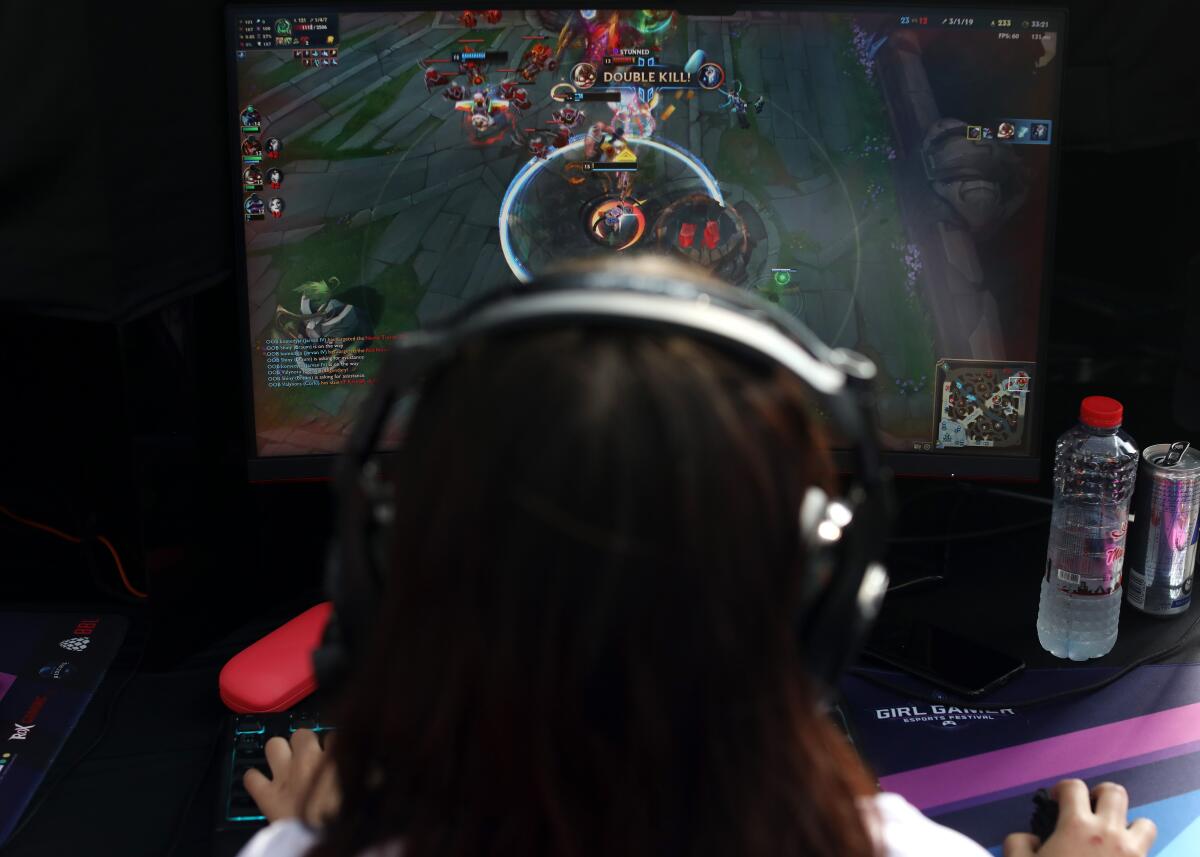 A member of Team OOB in action during the League of Legends World Finals at the Girl Gamer Esports Festival in Dubai in February.