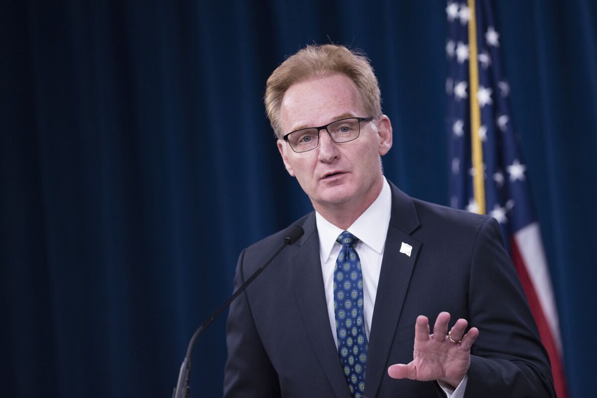 Acting Secretary of the Navy Thomas B. Modly briefs the press about the Navy’s response to COVID-19, at the Pentagon, Washington, D.C., April 1, 2020.