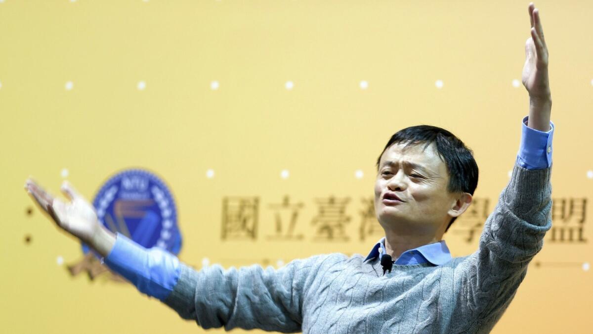 Jack Ma, co-founder of Alibaba Group, gestures during a 2015 speech in Taipei.