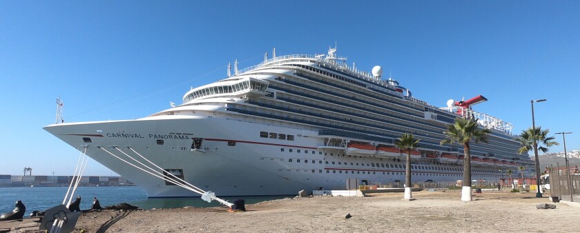 The brand-new, 13-deck Carnival Panorama in port at Ensenada, Mexico. It will call Long Beach its home.