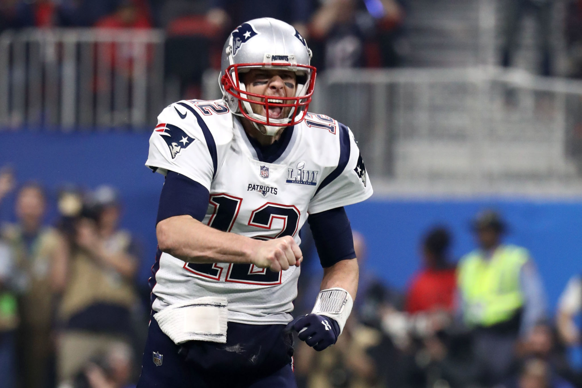 Tom Brady celebrates a touchdown play.