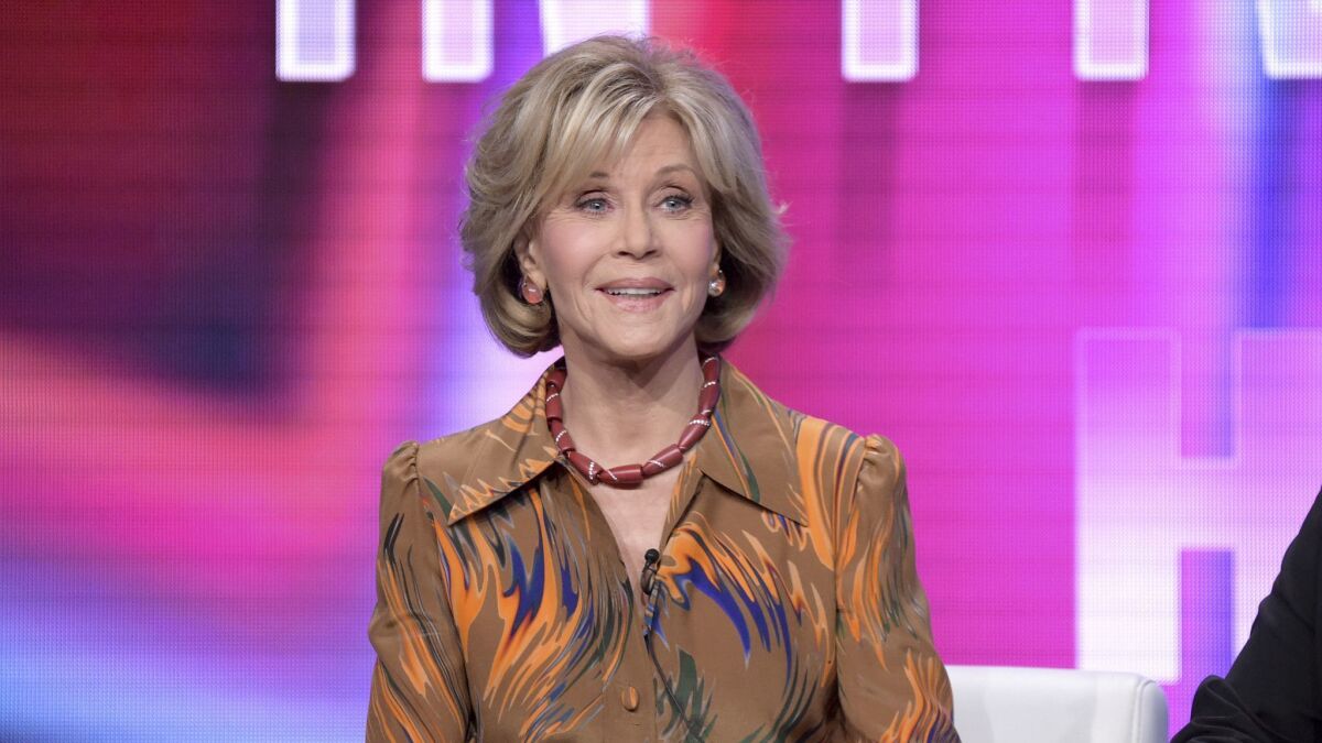 Jane Fonda speaks during the "Jane Fonda in Five Acts" panel at the Television Critics Assn. press tour Thursday in Beverly Hills.