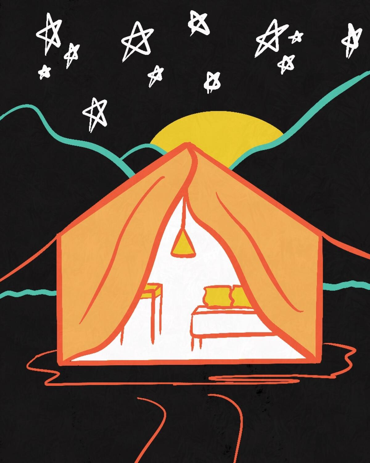 Illustration of glamping in Catalina