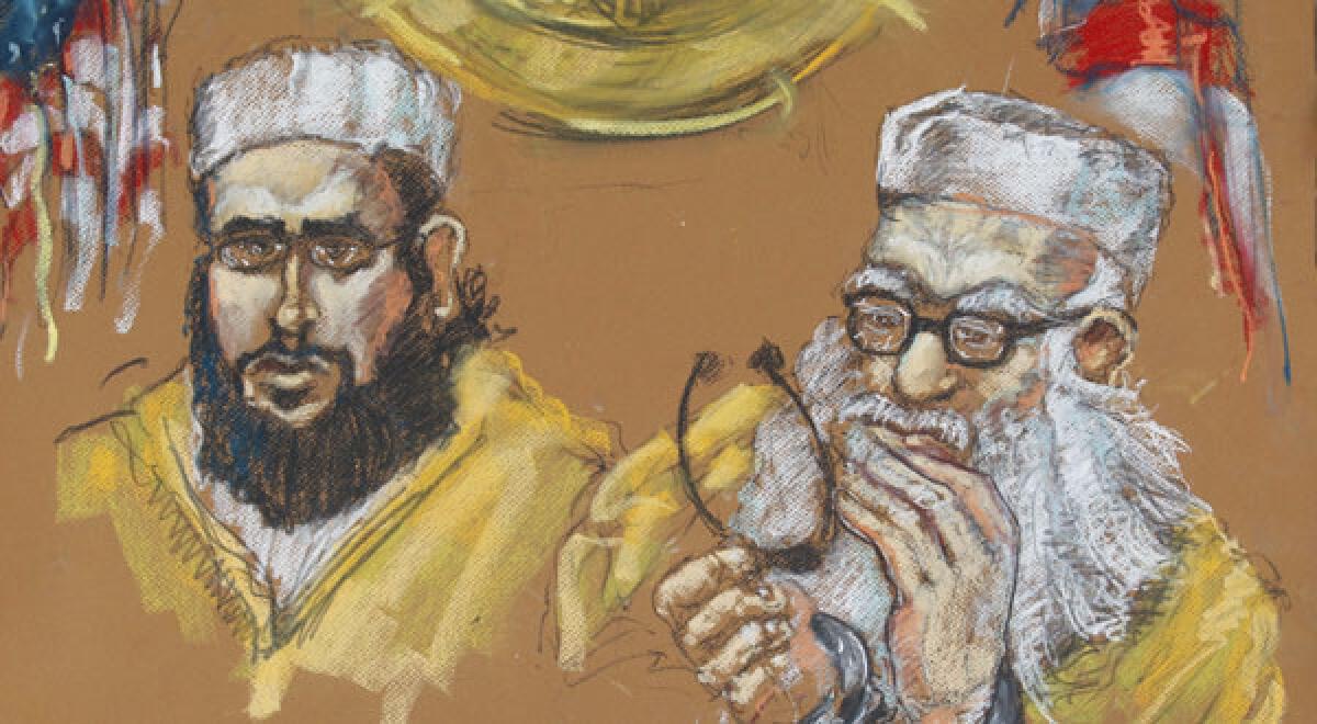 A May 16, 2011, artist rendering shows Hafiz Khan, right, and one of his sons, 24-year-old Izhar Khan, in federal court in Miami.