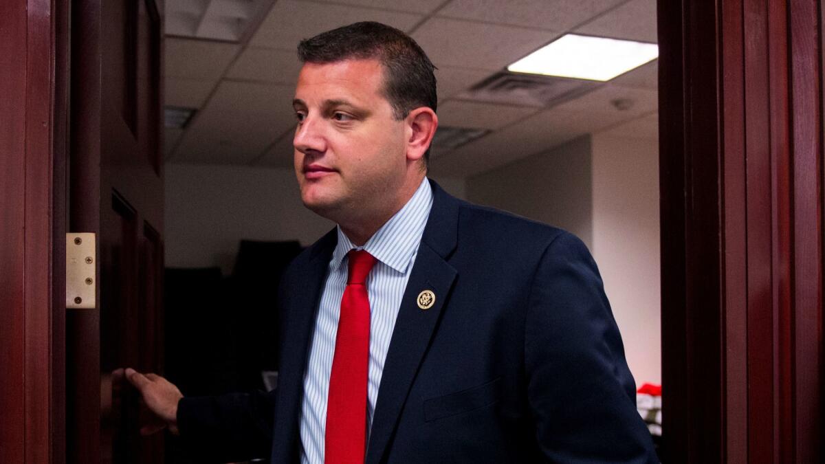 Rep. David Valadao (R-Hanford) leaves the House Republican Conference meeting in the basement of the U.S. Capitol.