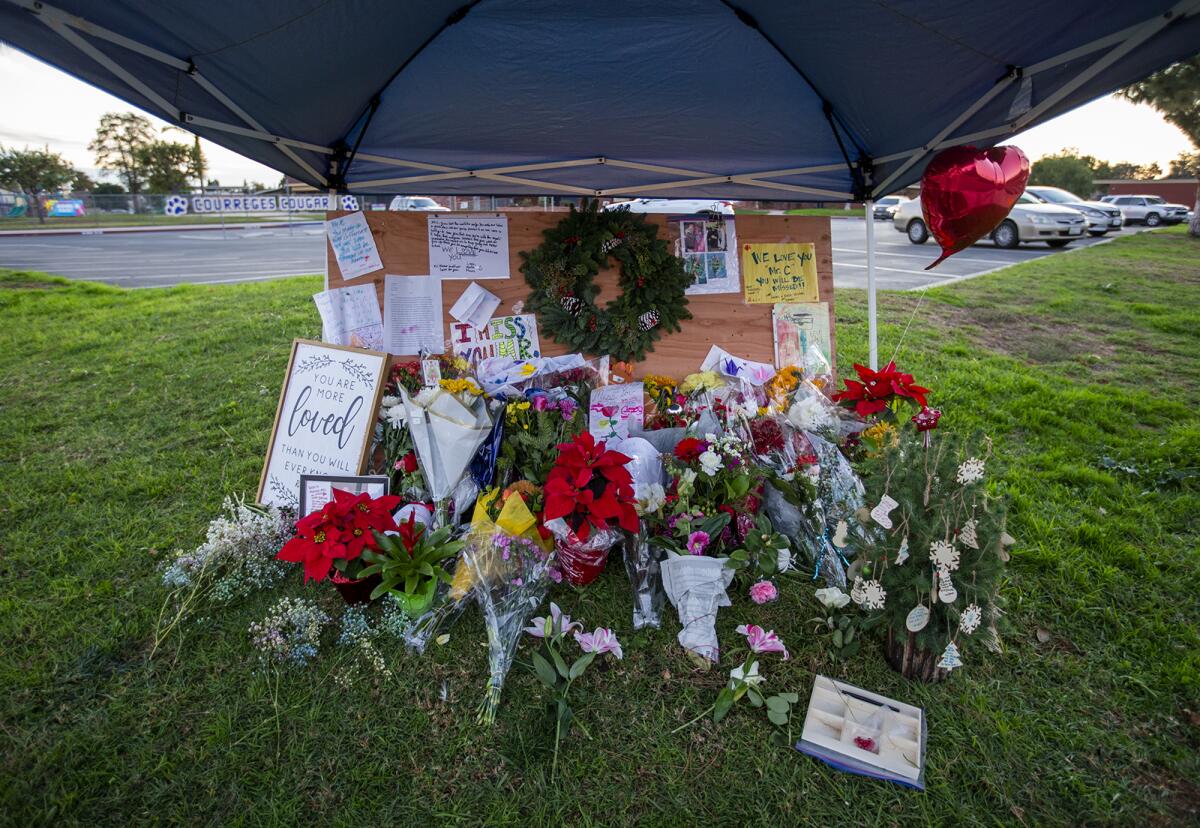 A tribute for Newland Elementary principal Chris Christensen at Courreges Elementary in Fountain Valley.