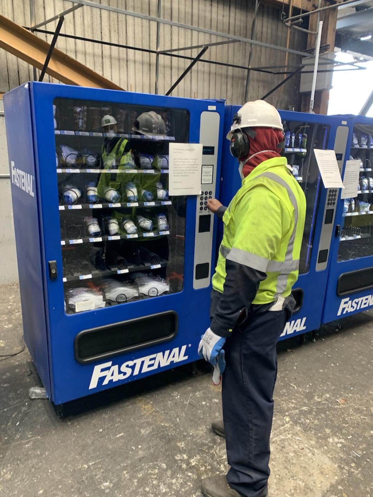 Protective gear is in a vending machine at Recology.