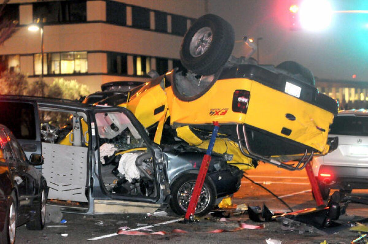 One person was killed and five others hurt in a crash at a Fullerton intersection.