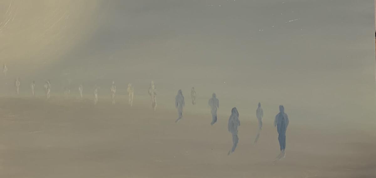 "The Last Shift," a painting depicting a line of ghostly silhouettes. 