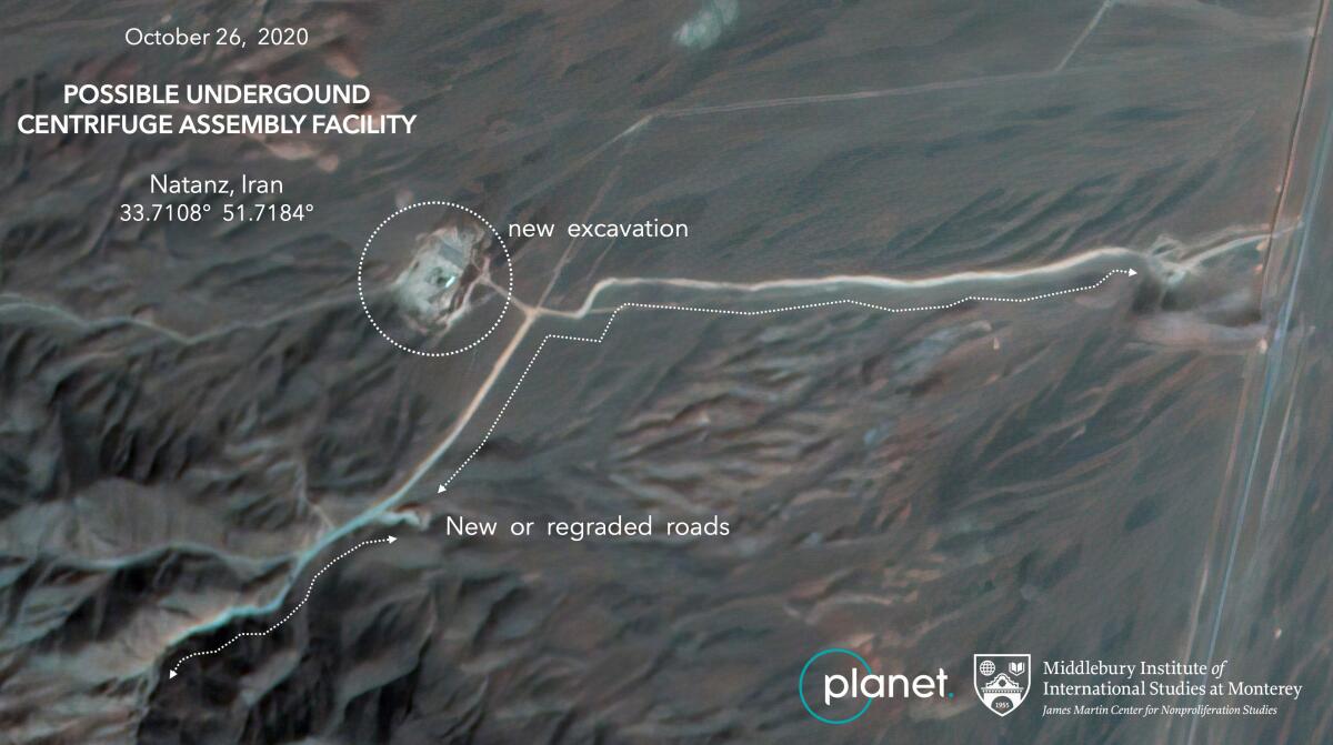 Satellite image showing construction at Iran's Natanz uranium-enrichment facility
