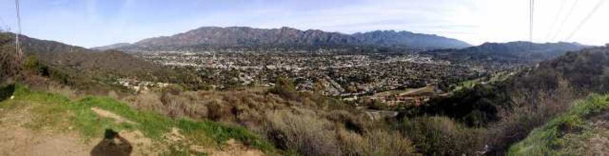 Panoramic photograph of view of Glendale, La Crescenta and the San Gabriel Mountains from the Verdugo Mountains in Glendale.