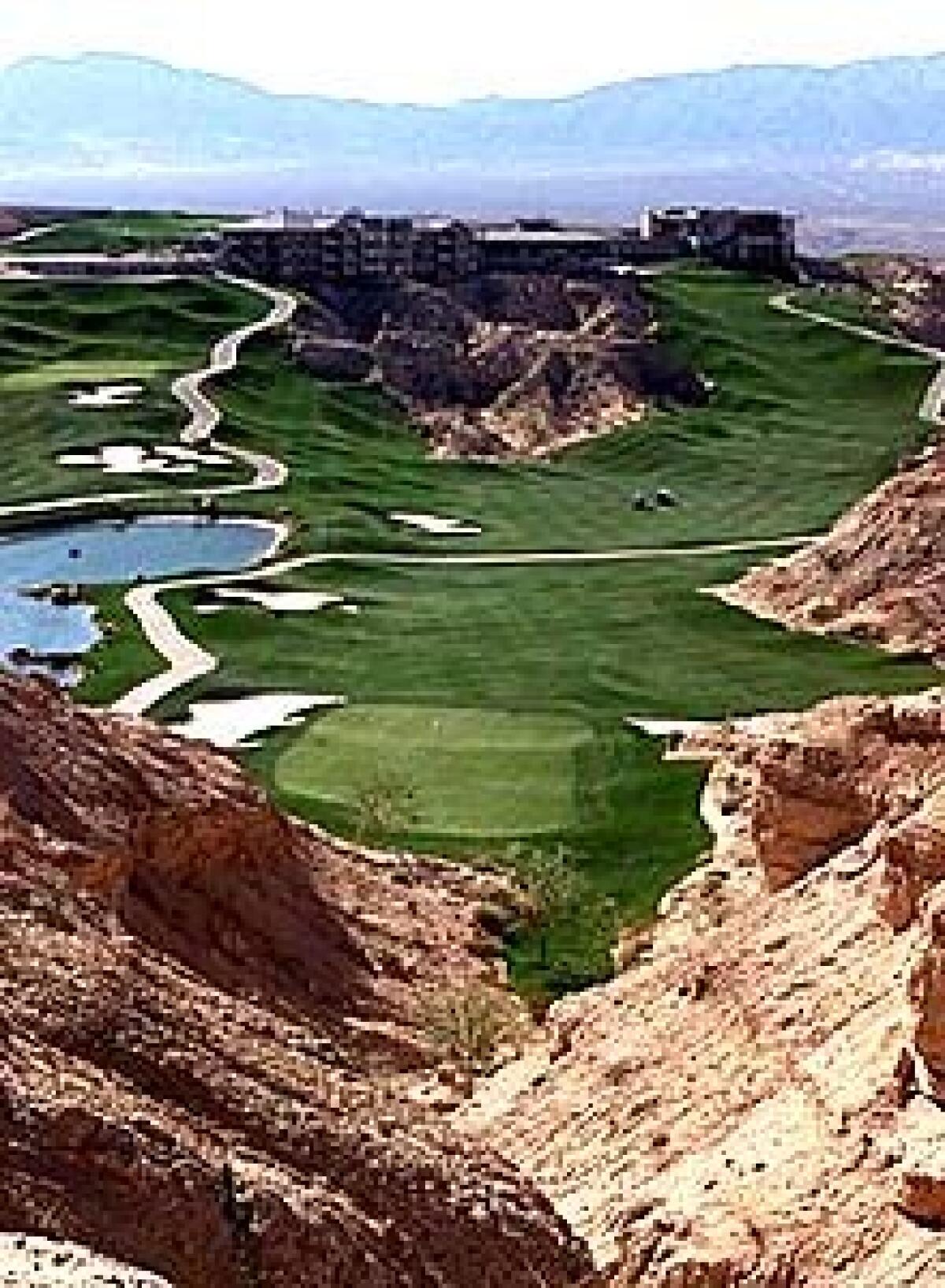 View of the first hole from the second tee at Wolf Creek in Mesquite, Nev., an hour northeast of Las Vegas.
