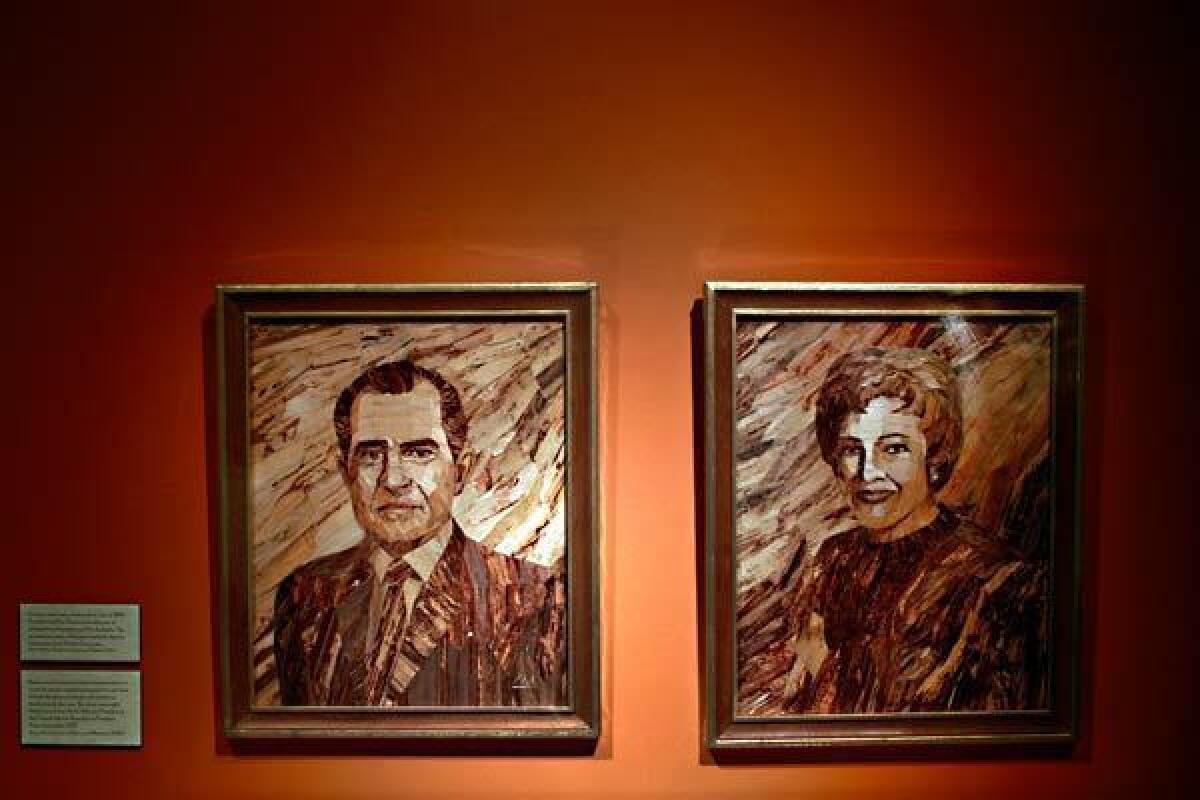 Drawings of the 37th president and his wife, Pat, are part of an exhibit at the Richard Nixon Presidential Library and Museum.