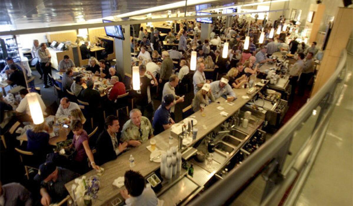 Fans dined at the Dugout Club before the Dodgers played the Yankees at Dodger Stadium on Tuesday.