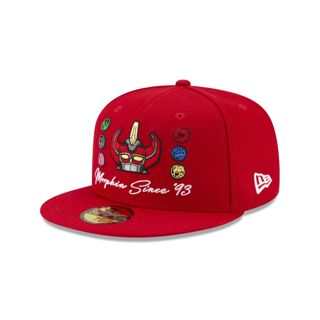 red cap with Power Rangers embellishments