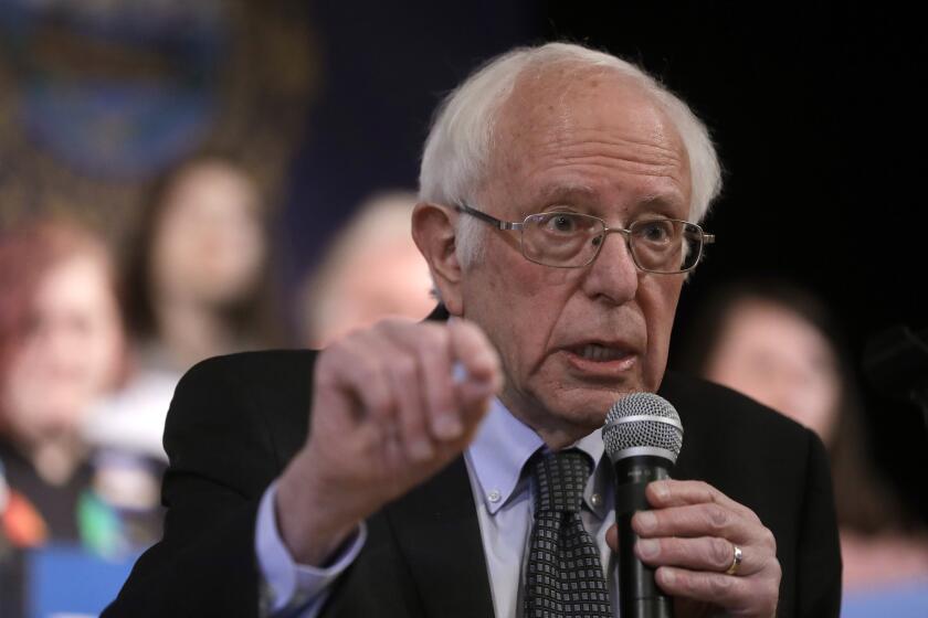 Democratic presidential candidate Sen. Bernie Sanders, I-Vt., addresses an audience during a campaign rally, Wednesday, Feb. 5, 2020, in Derry, N.H. (AP Photo/Steven Senne)