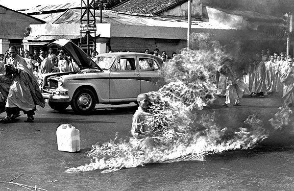 Malcolm Browne's June 11, 1963, photo of a Buddhist monk setting himself on fire in Saigon to protest the Diem regime.
