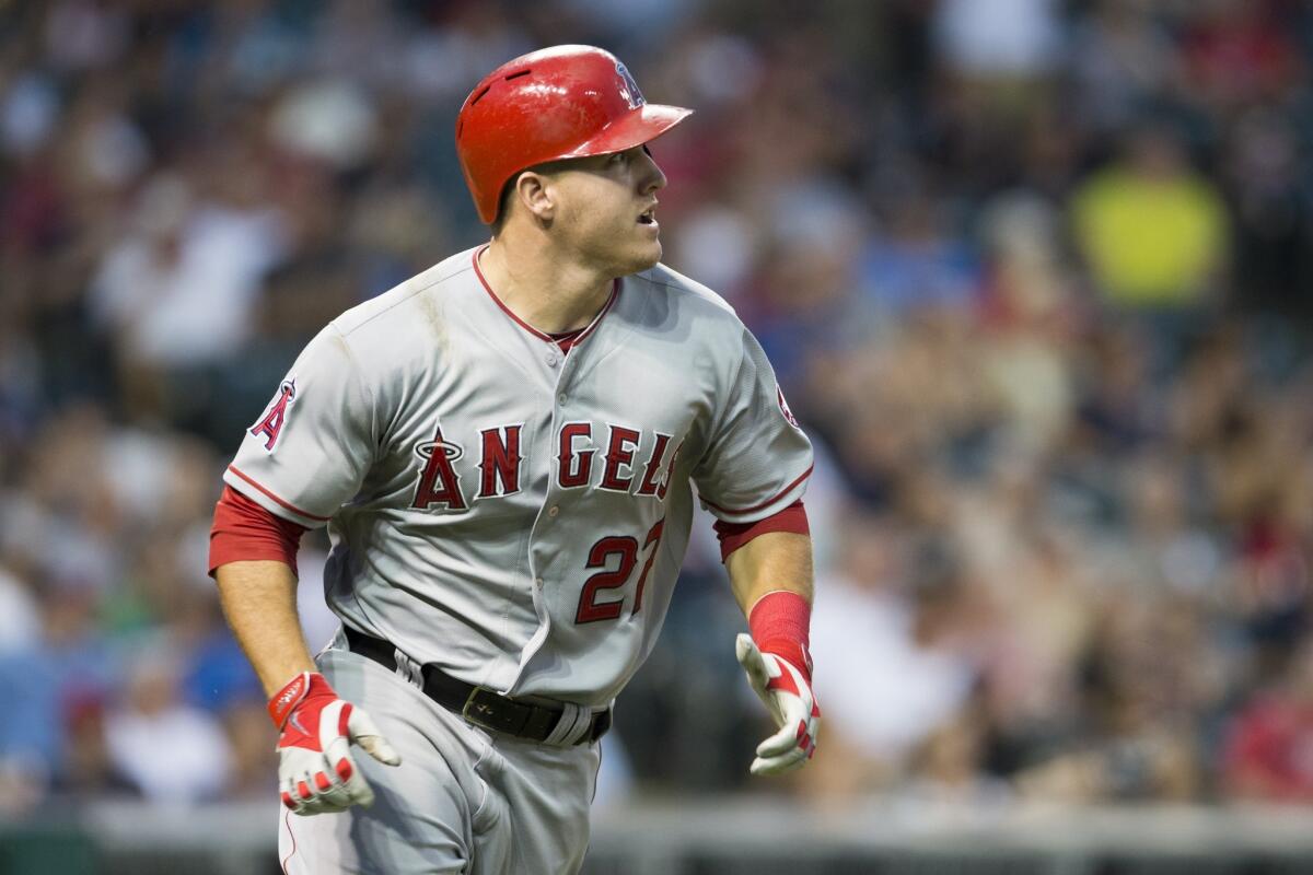 Mike Trout rounds the bases after hitting a solo home run on Tuesday.