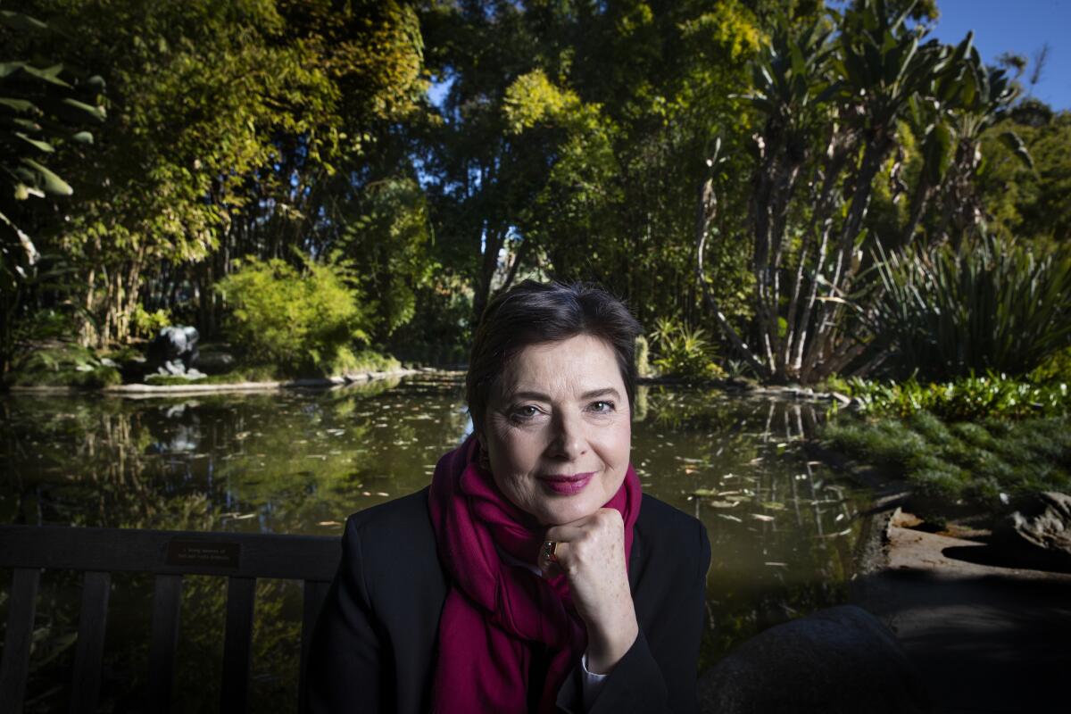 Isabella Rossellini pauses at the Huntington Library, Art Collections, and Botanical Gardens in San Marino. Her "Link Link Circus" opens Friday at the Broad Stage.