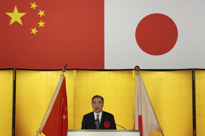 Chinese ambassador to Japan Kong Xuanyou, delivers a speech during a reception to mark the 50th anniversary of Japan-China diplomatic relations Thursday, Sept. 29, 2022, in Tokyo. (AP Photo/Eugene Hoshiko)