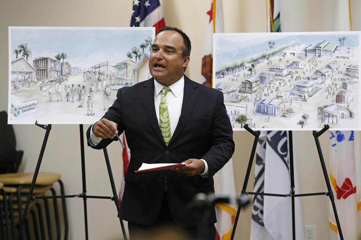 Mike Moodian, a Chapman University lecturer, speaks about the Orange County Sustainability in a June 2022 press conference.