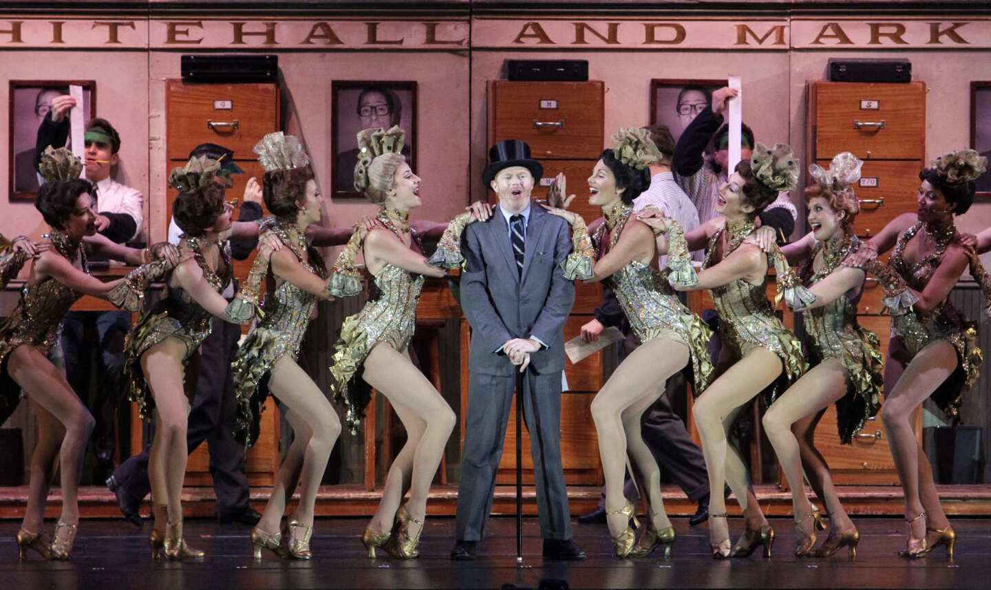Jesse Tyler Ferguson's Leo Bloom has chorus girls at his side in "The Producers."