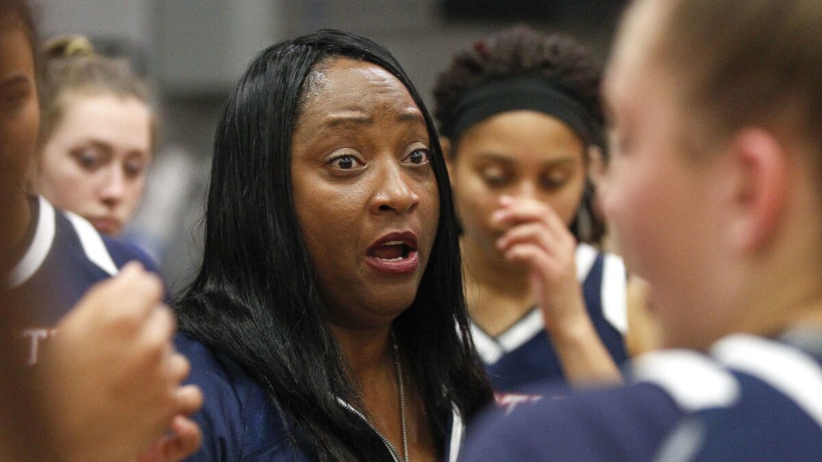 Christian coach Vickie Carrington (shown at an earlier game) guided the Patriots to an upset win over Cathedral Catholic on Friday.