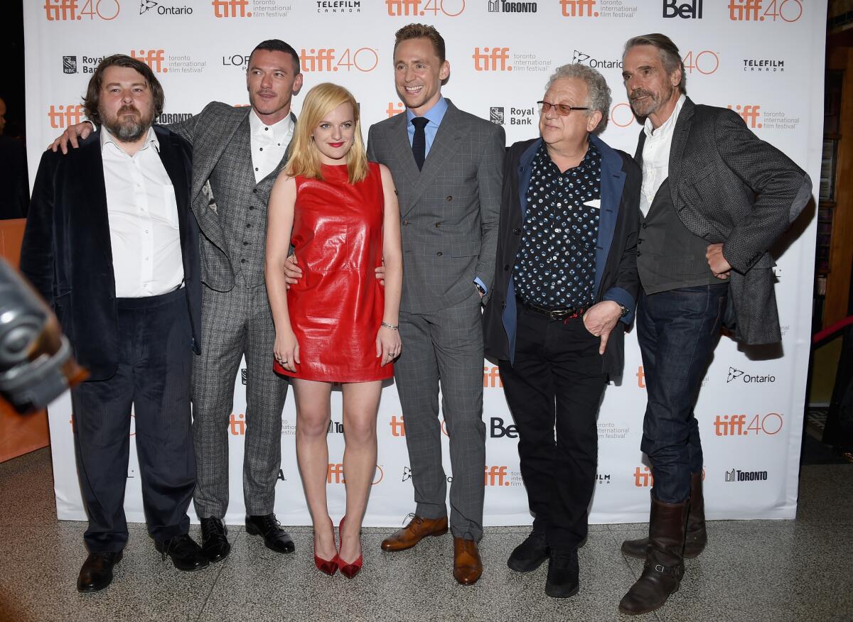 Director Ben Wheatley, actors Luke Evans, Elisabeth Moss and Tom Hiddleston, producer Jeremy Thomas and actor Jeremy Irons attend the "High-Rise" premiere during the 2015 Toronto International Film Festival.