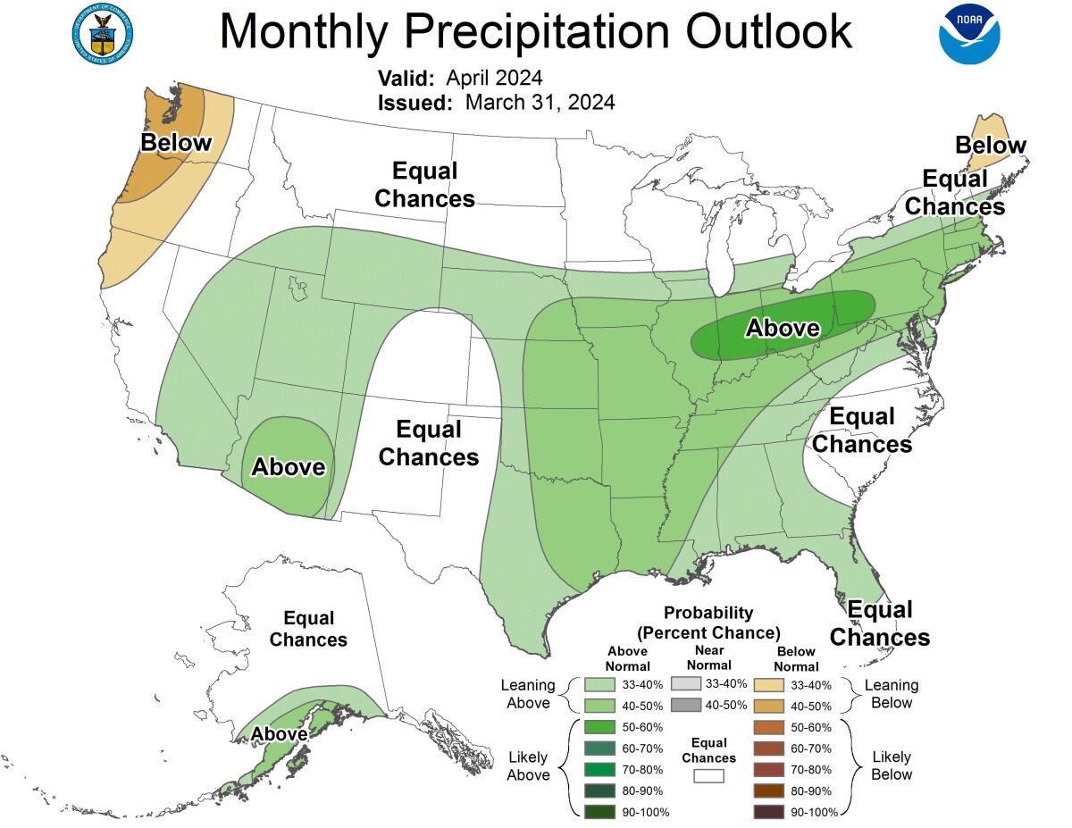 Monthly Precipitation Outlook issued on March 31, 2024.