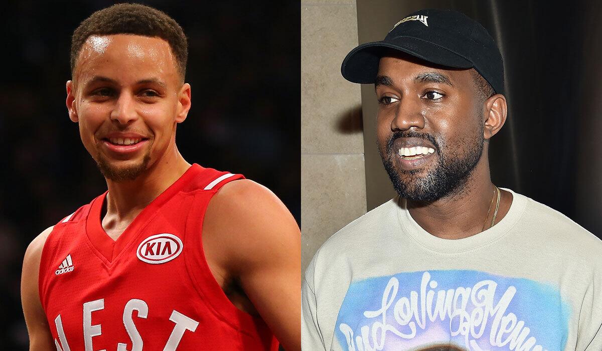 Rapper Kanye West, right, compared himself to Stephen Curry in a tweet.