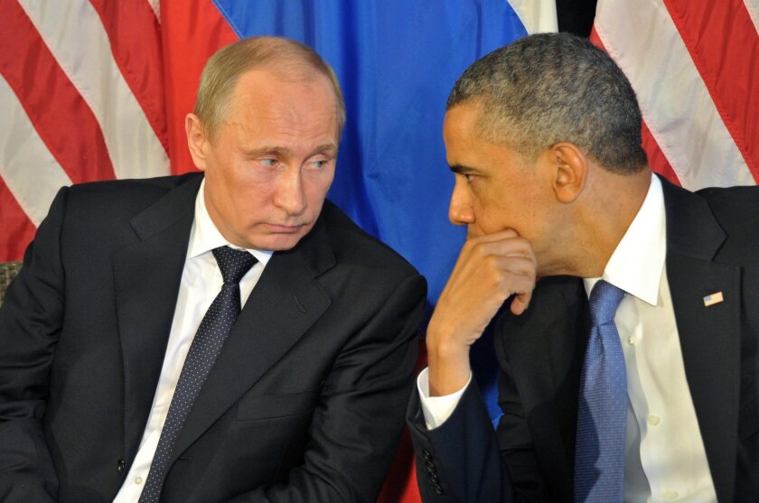 President Obama is seen talking with Russian President Vladimir Putin, left, in 2012. More than 95% of Crimeans voted for the Ukrainian region's accession to Russia in a controversial referendum on March 16, according to preliminary results. The White House said that Obama told his Russian counterpart that the U.S. would not recognize the Crimean vote as it violated the Ukrainian constitution and that the US was "prepared to impose additional costs on Russia for its actions."