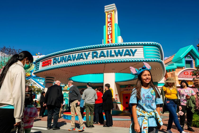Los Angeles, CA - January 26: Outside Disney's new ride, Mickey and Minnie's Runaway Railway, at Disneyland in Anaheim, California on January 26, 2023. (Dania Maxwell / Los Angeles Times).