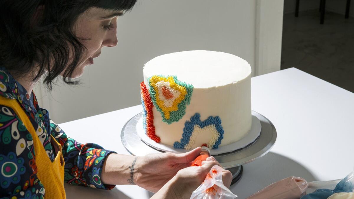 Los Angeles-based baker and cake designer Alana Jones-Mann has become known for her colorful cakes inspired by things like vintage shaggy rugs and traditional textiles.