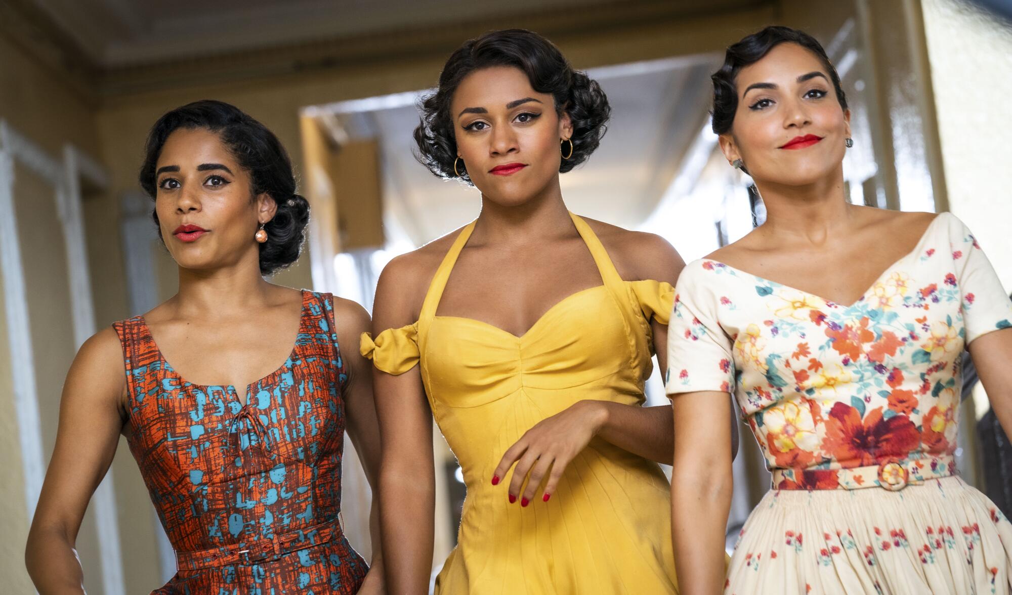 Ilda Mason as Luz, from left, Ariana DeBose as Anita, and Ana Isabelle as Rosalia in  "West Side Story."